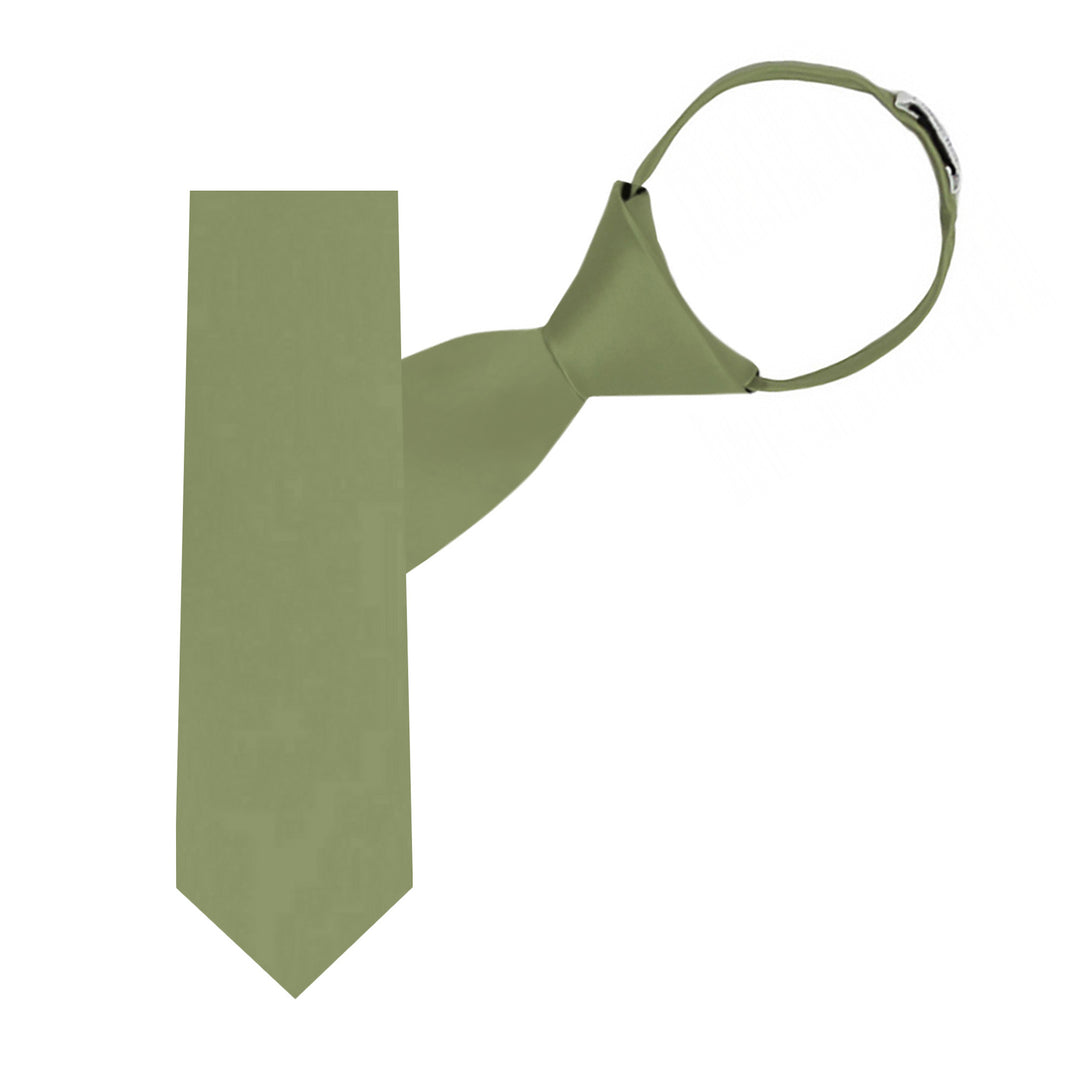 Kids' Solid 14" Zipper Tie - Olive Green