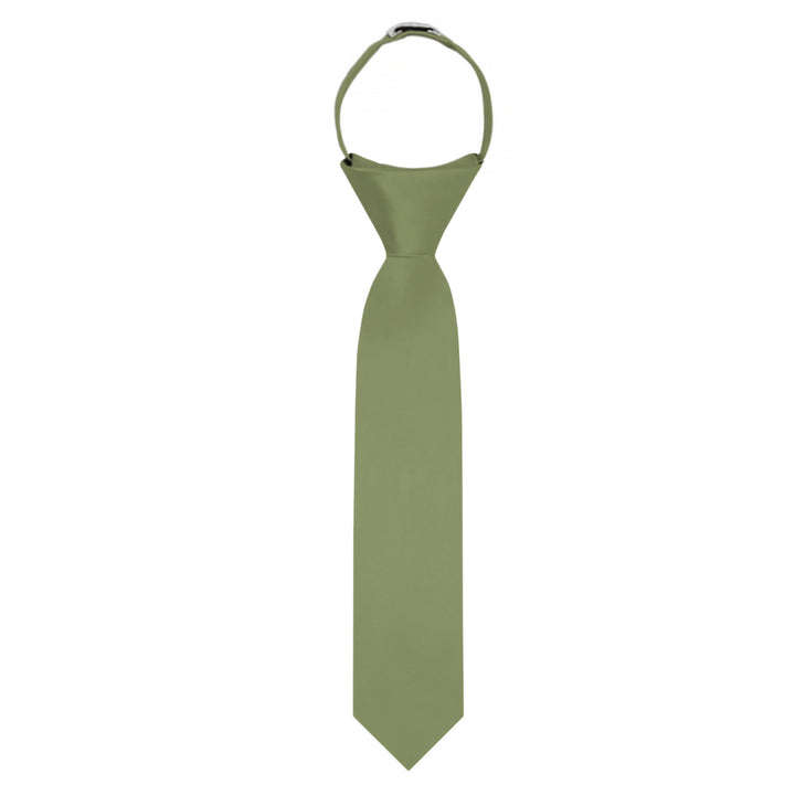 Kids' Solid 11" Zipper Tie - Olive Green