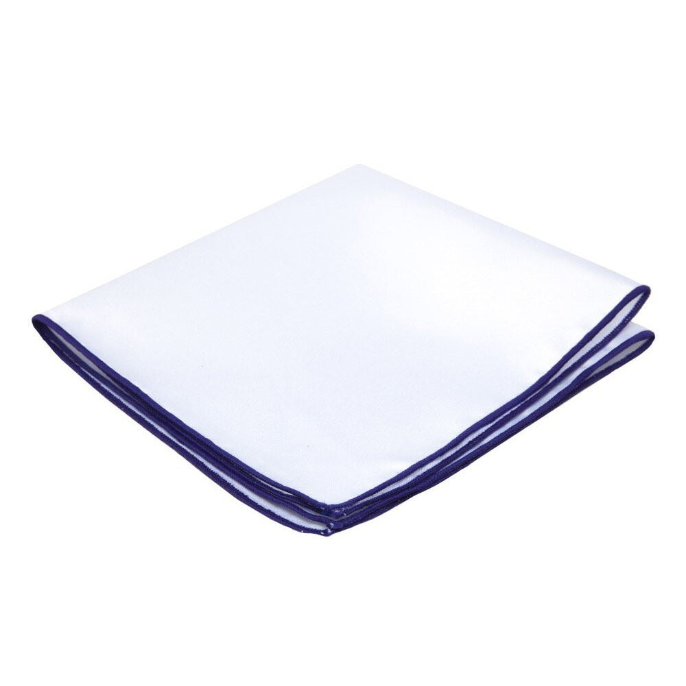 White Pocket Square Embroidered Edge - Violet Purple