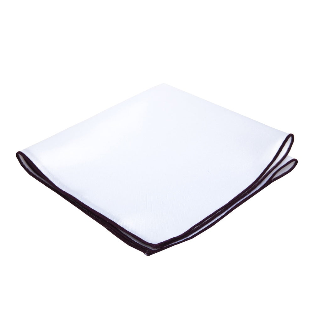 White Pocket Square Embroidered Edge - Burgundy Wine