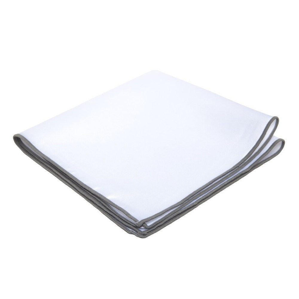 White Pocket Square Embroidered Edge - Silver