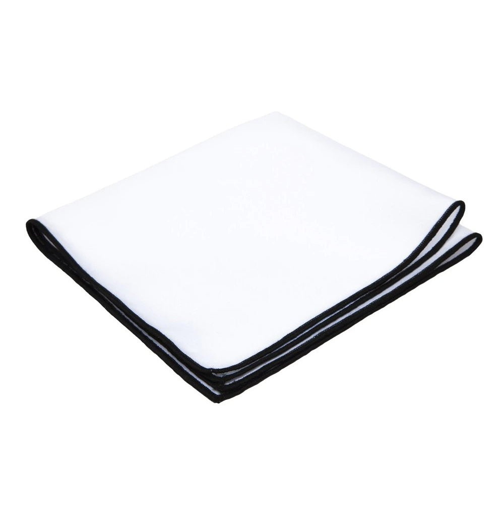 White Pocket Square Embroidered Edge - Black