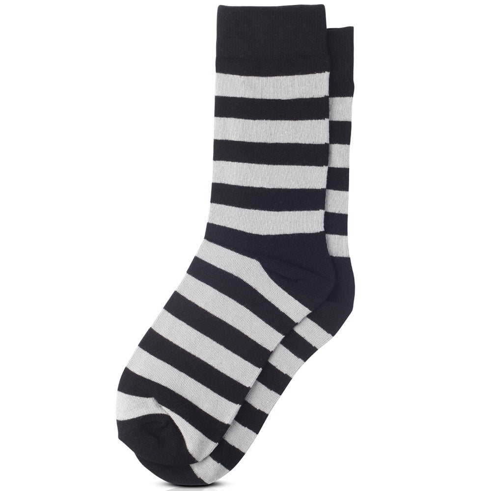 College Stripe Black & Silver Crew Socks