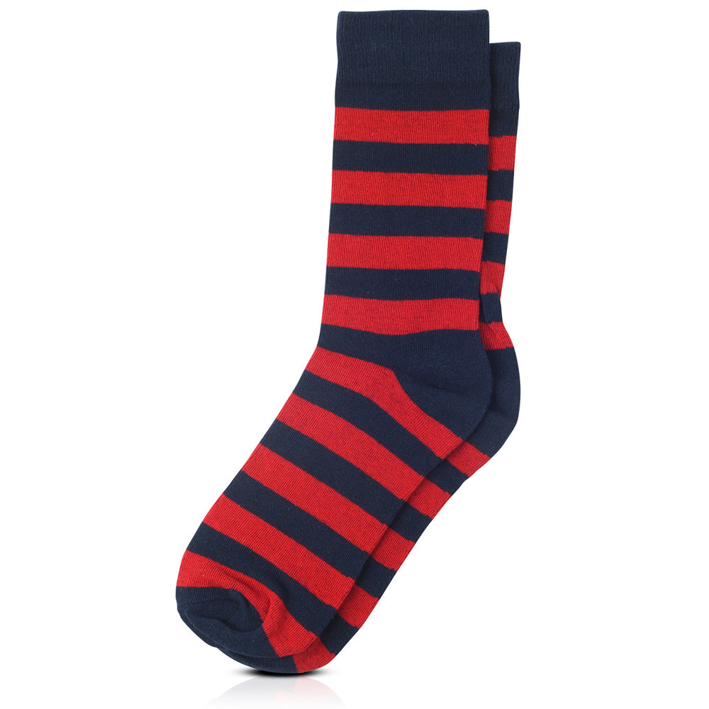 College Stripe Navy Blue & Red Crew Socks