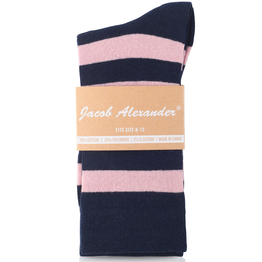 College Stripe Navy Blue & Pink Crew Socks