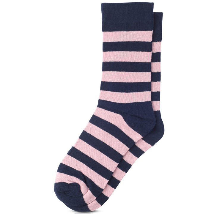 College Stripe Navy Blue & Pink Crew Socks