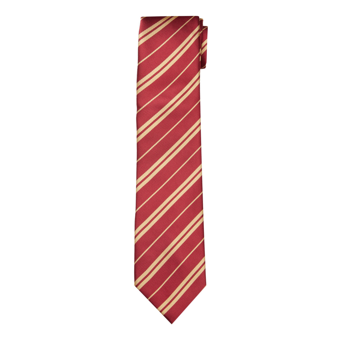 Double Gold Stripe Tie - Burgundy