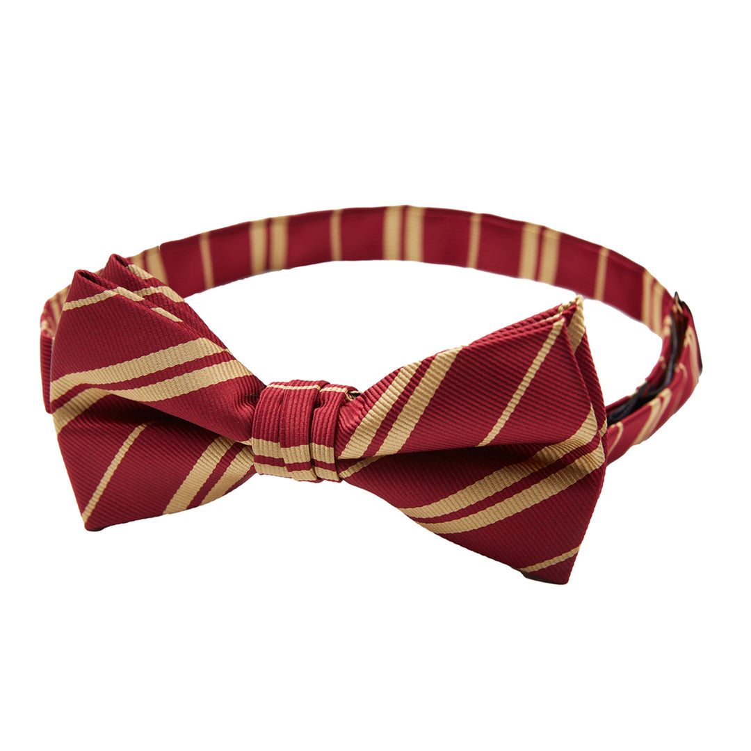 Double Gold Stripe Banded Bow Tie - Burgundy