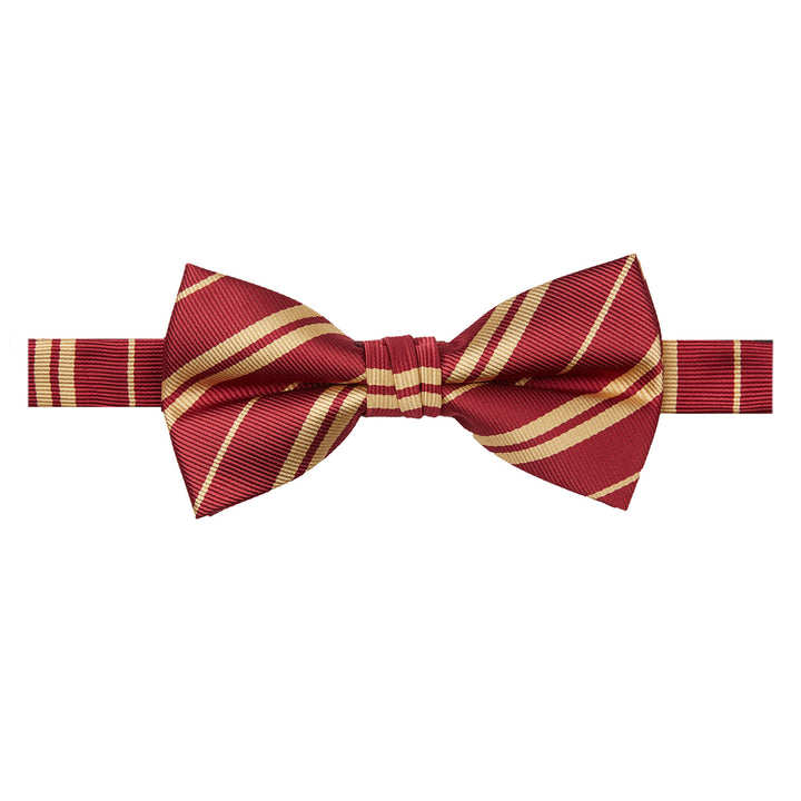 Double Gold Stripe Banded Bow Tie - Burgundy