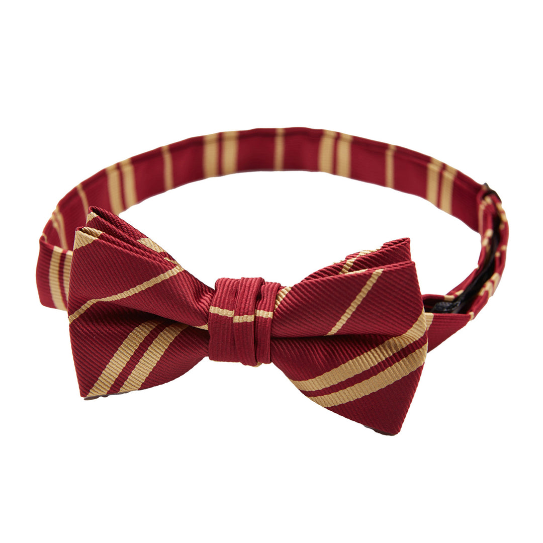 Kid's Double Gold Stripe Banded Bow Tie - Burgundy