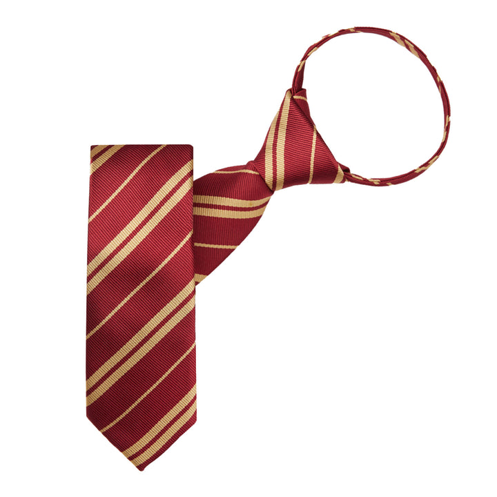 Kid's Double Gold Stripe 14" Zipper Tie - Burgundy