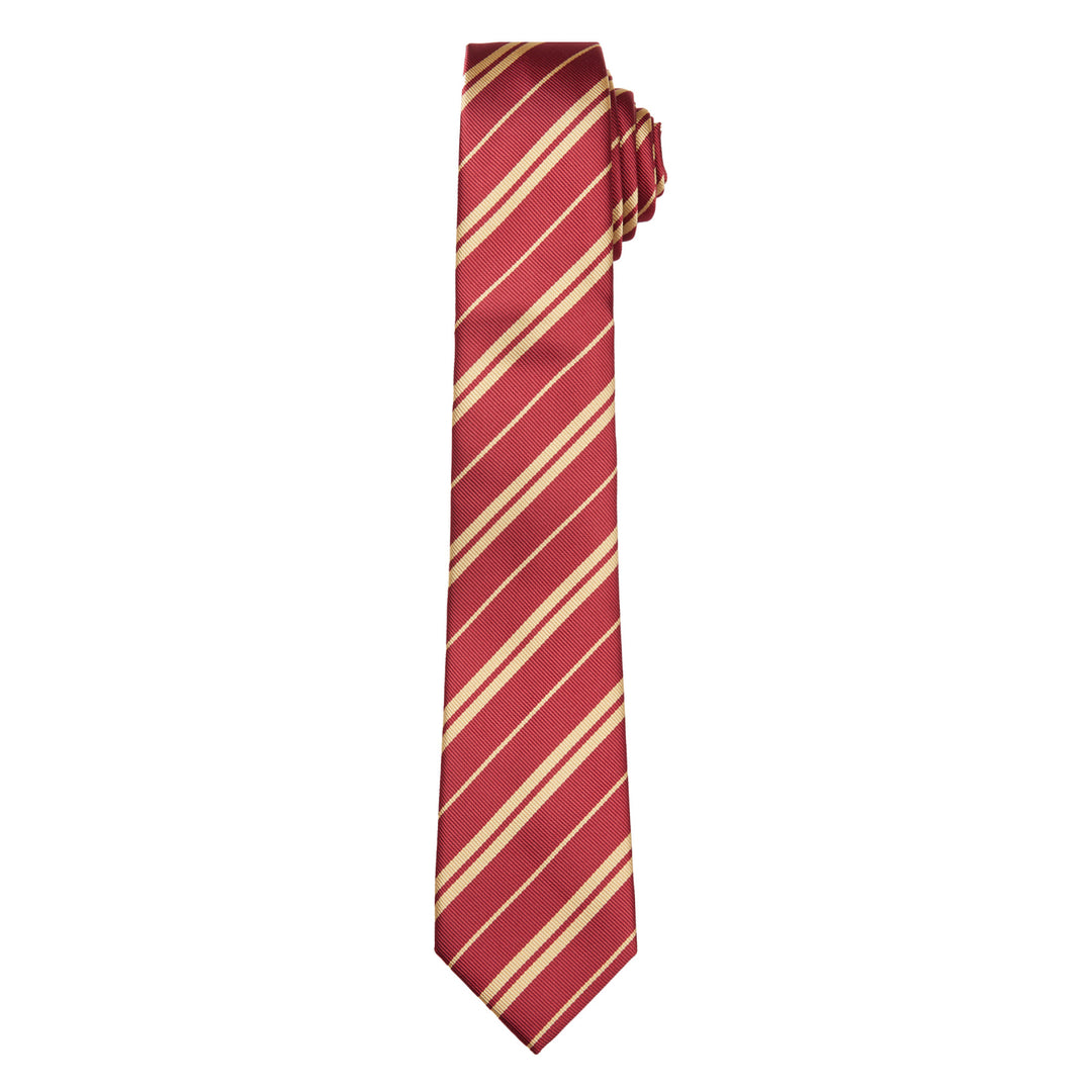 Double Gold Stripe Slim Tie - Burgundy