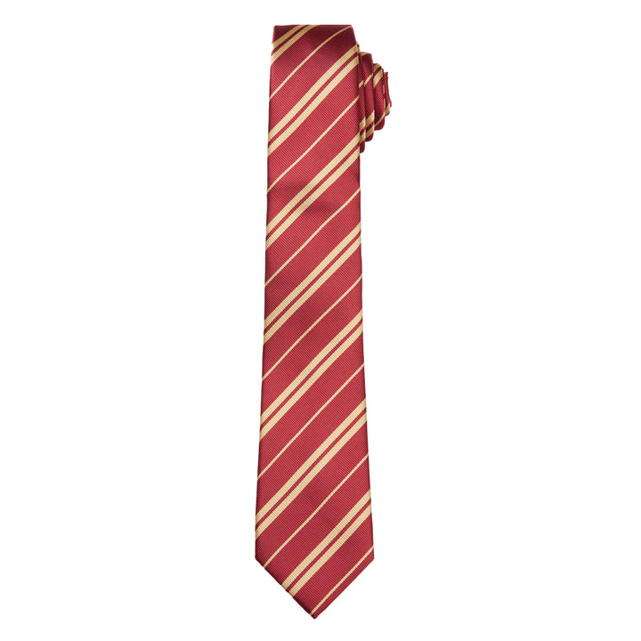 Double Gold Stripe Slim Tie - Burgundy