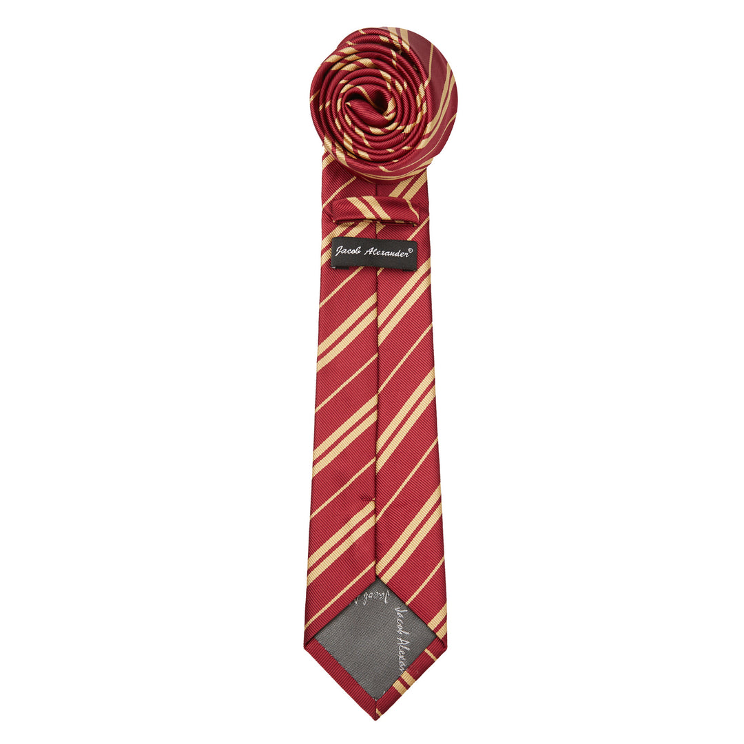 Double Gold Stripe Slim Tie - Burgundy