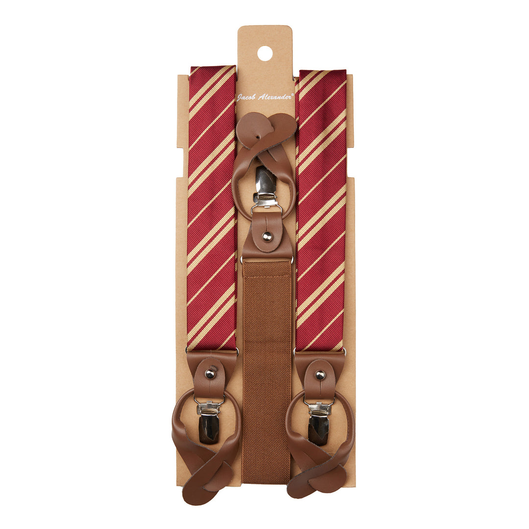 Double Gold Stripe Suspenders - Burgundy