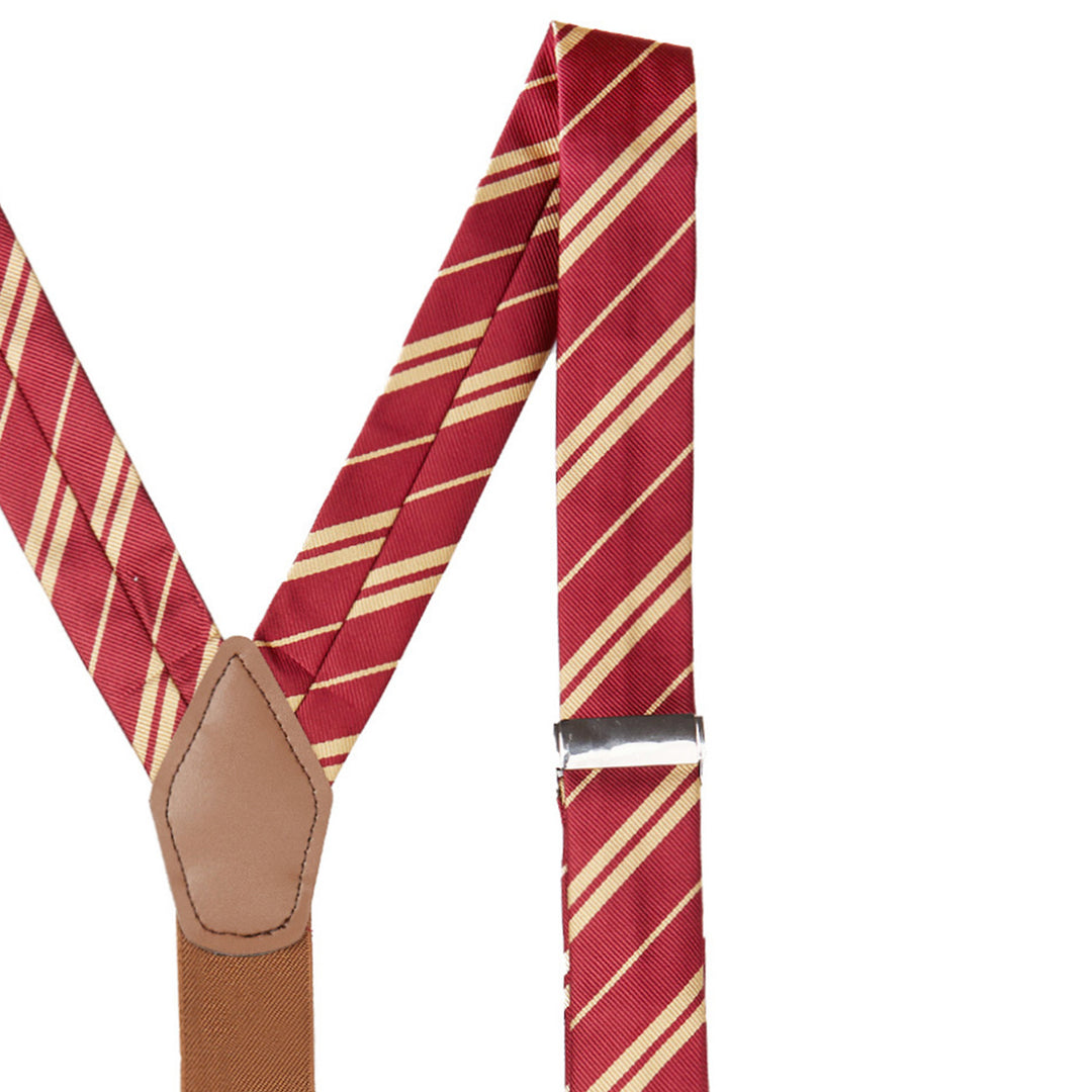 Double Gold Stripe Suspenders - Burgundy
