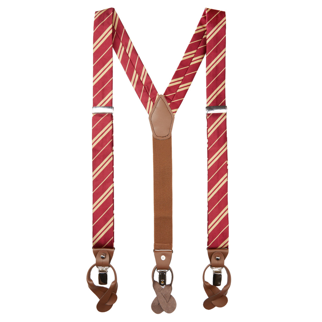 Double Gold Stripe Suspenders - Burgundy