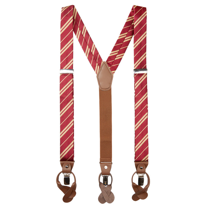Double Gold Stripe Suspenders - Burgundy