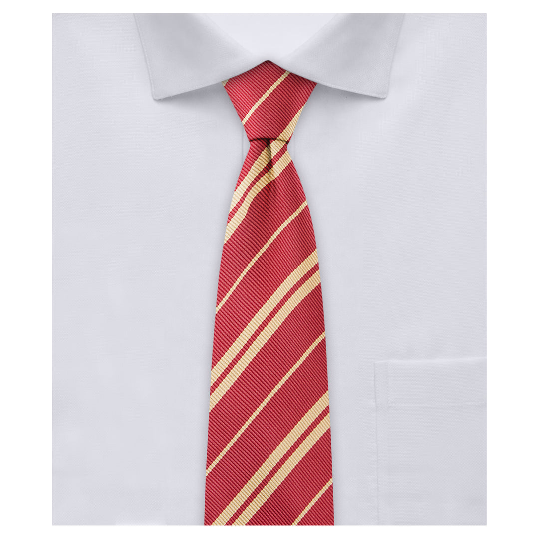 Double Gold Stripe Slim Tie - Burgundy