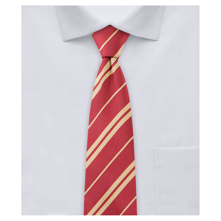 Double Gold Stripe Slim Tie - Burgundy