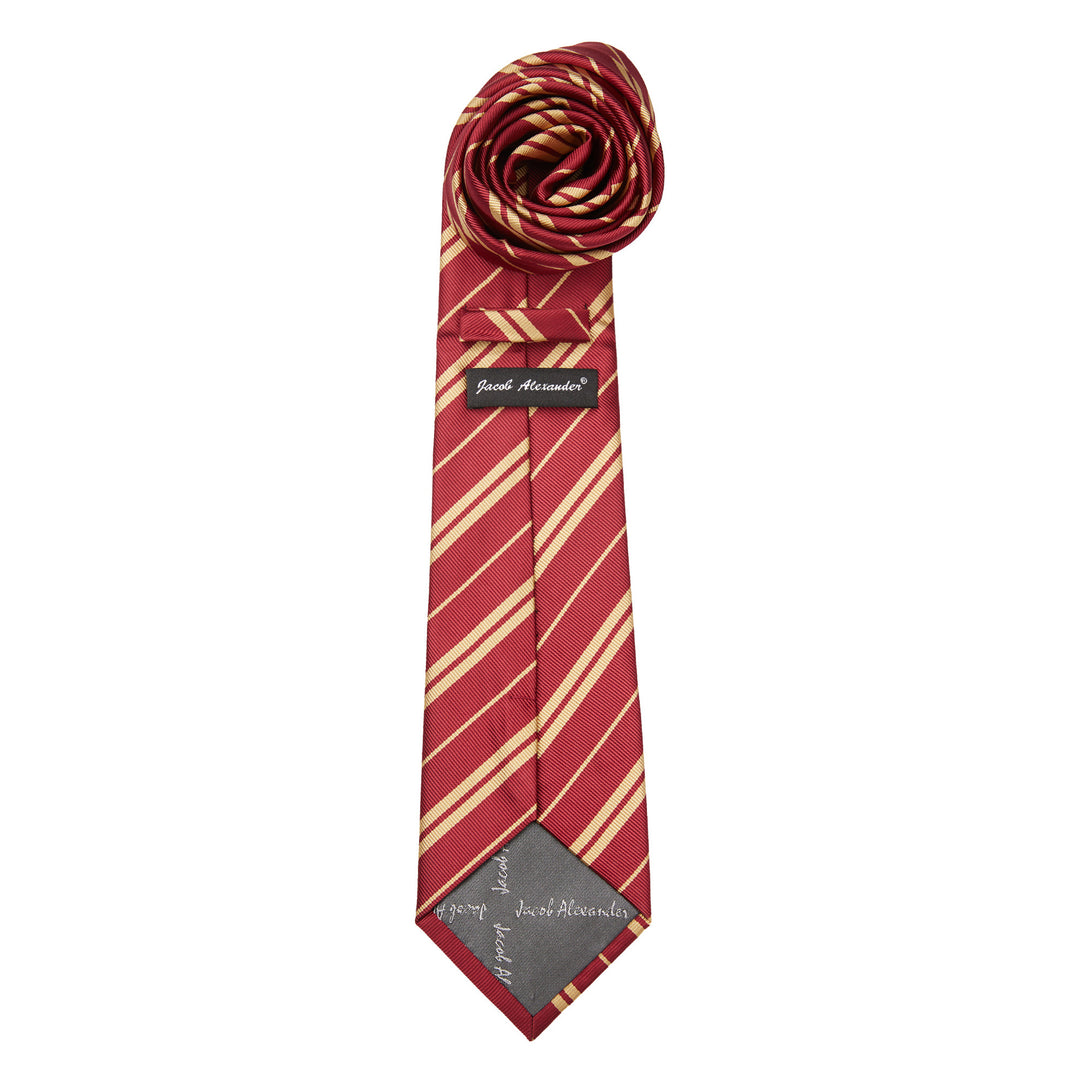 Double Gold Stripe Extra Long Tie - Burgundy