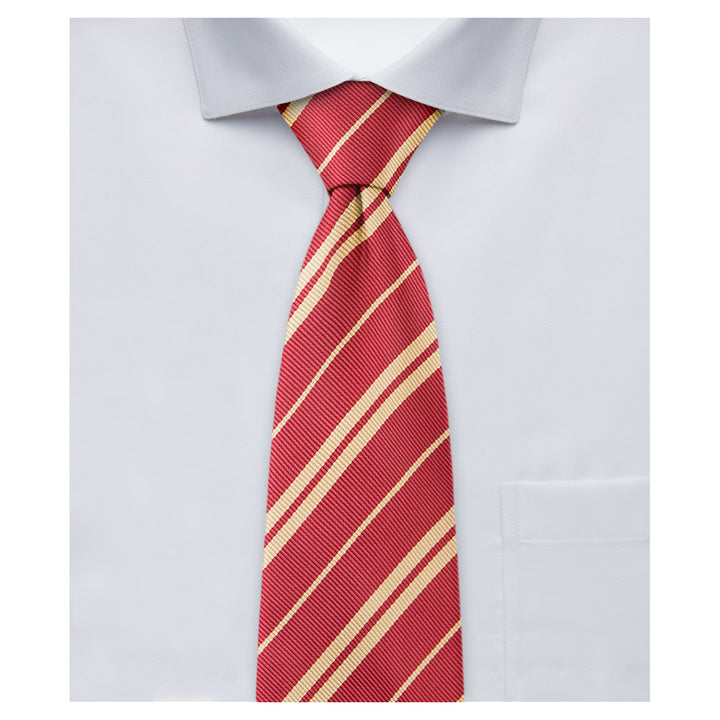 Double Gold Stripe Tie - Burgundy