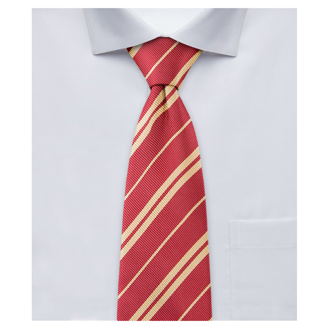 Kid's Prep Double Gold Stripe Tie - Burgundy