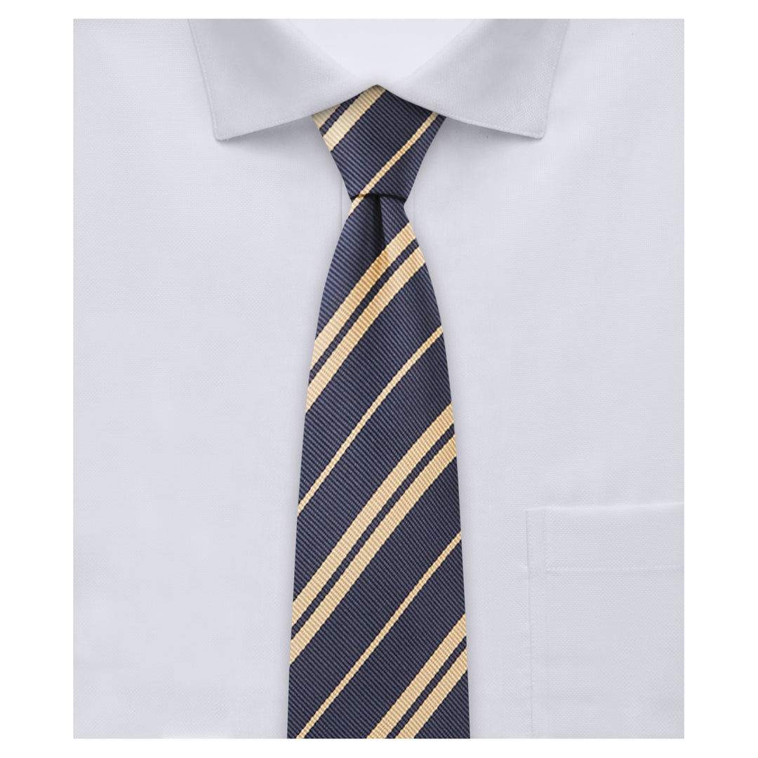 Double Gold Stripe Slim Tie - Navy