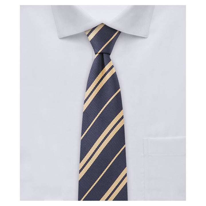 Double Gold Stripe Slim Tie - Navy