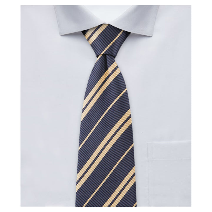 Kid's Double Gold Stripe 14" Zipper Tie - Navy