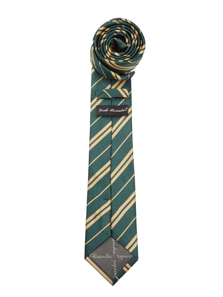 Kid's Prep Double Gold Stripe Tie - Hunter