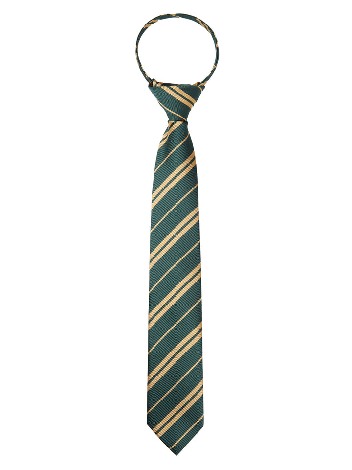 Kid's Double Gold Stripe 14" Zipper Tie - Hunter