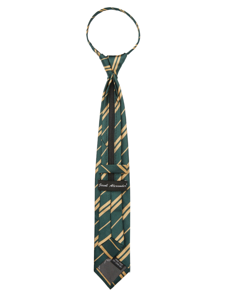 Kid's Double Gold Stripe 14" Zipper Tie - Hunter