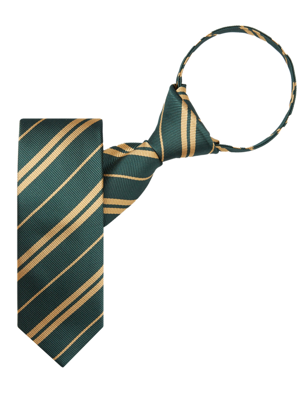 Kid's Double Gold Stripe 14" Zipper Tie - Hunter