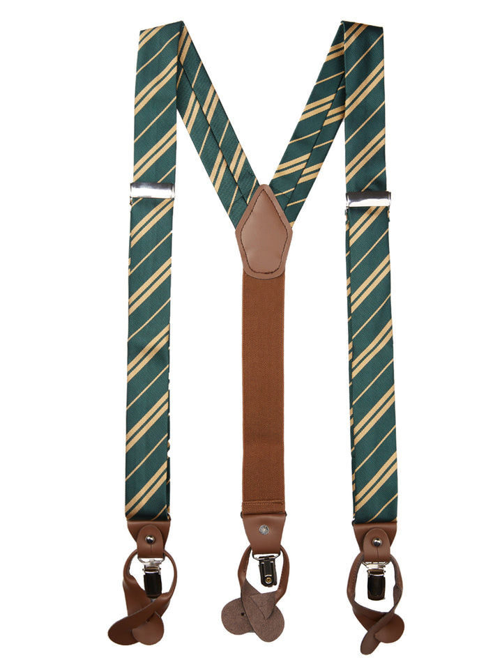 Double Gold Stripe Suspenders - Hunter
