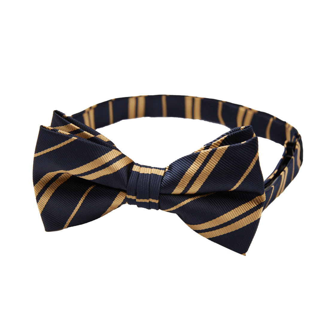Double Gold Stripe Banded Bow Tie - Navy