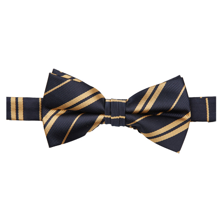 Double Gold Stripe Banded Bow Tie - Navy