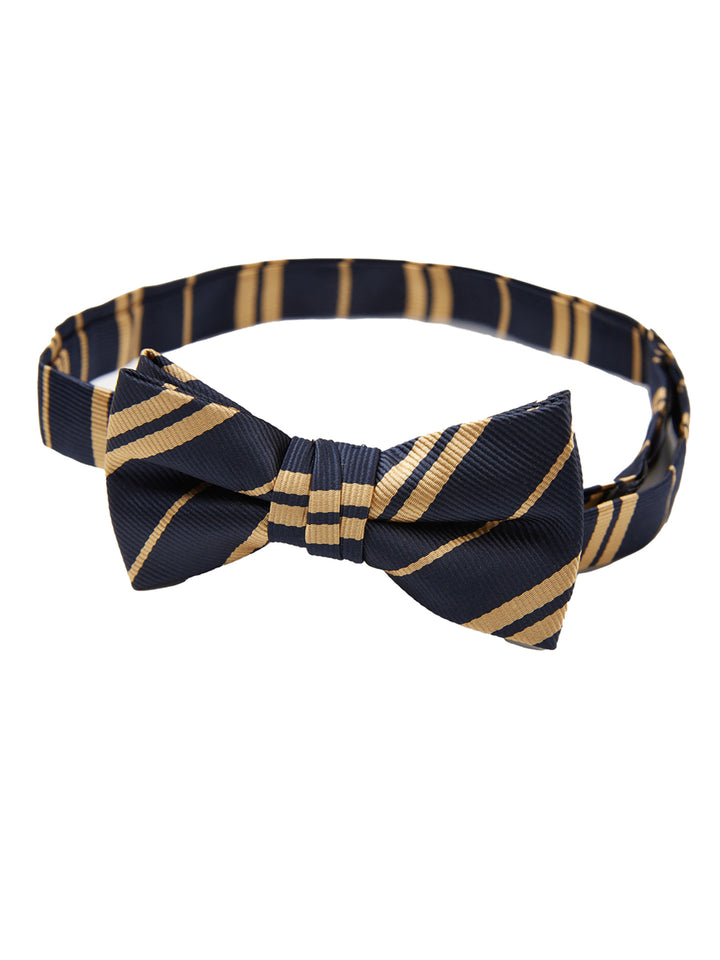 Kid's Double Gold Stripe Banded Bow Tie - Navy