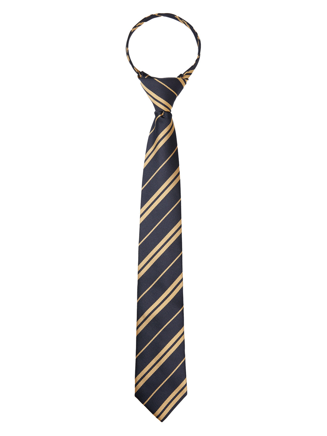 Kid's Double Gold Stripe 14" Zipper Tie - Navy