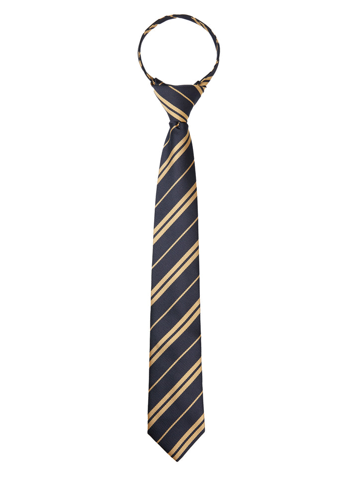 Kid's Double Gold Stripe 14" Zipper Tie - Navy