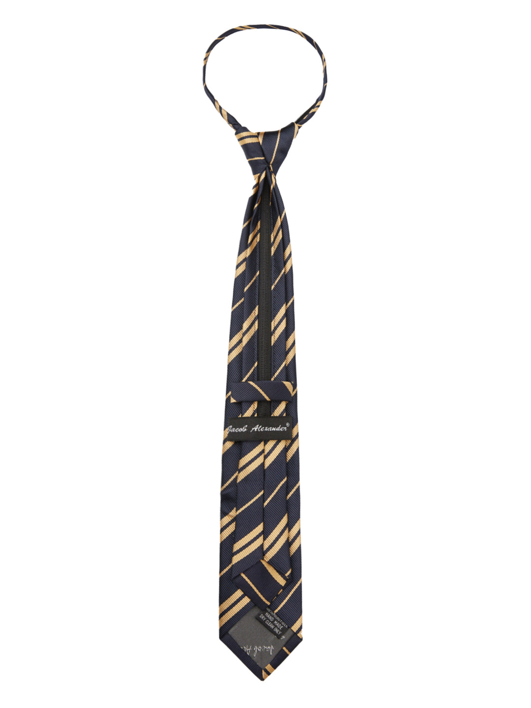Kid's Double Gold Stripe 14" Zipper Tie - Navy