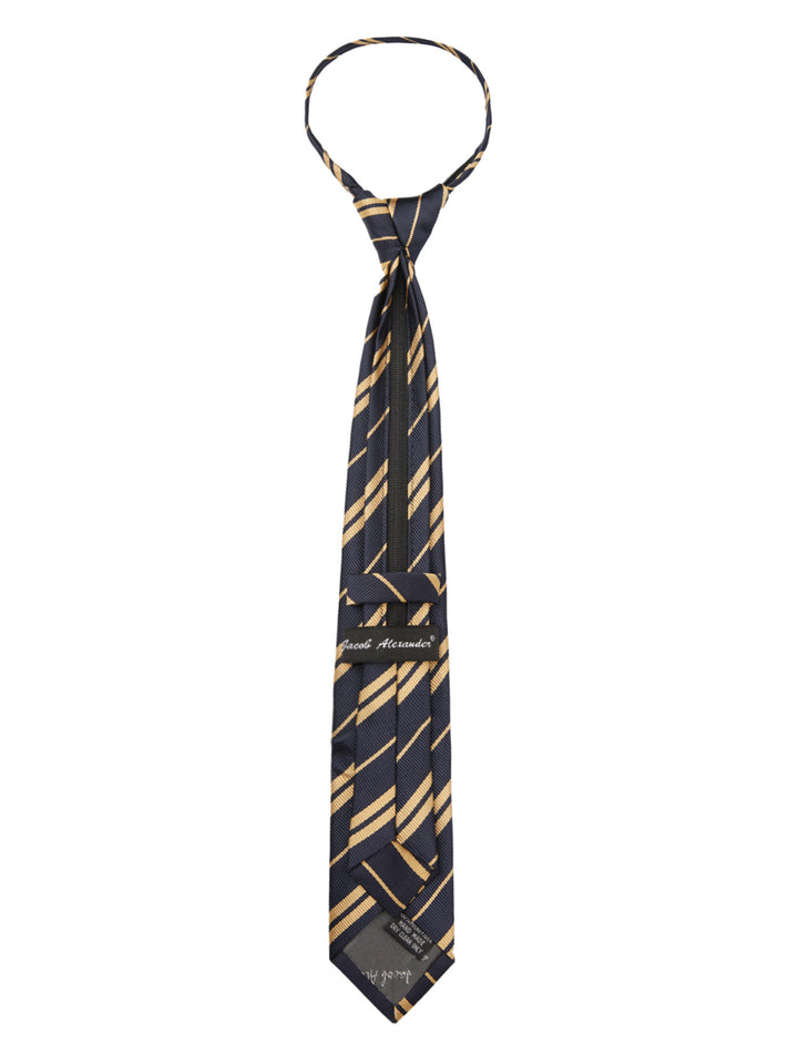 Kid's Double Gold Stripe 14" Zipper Tie - Navy