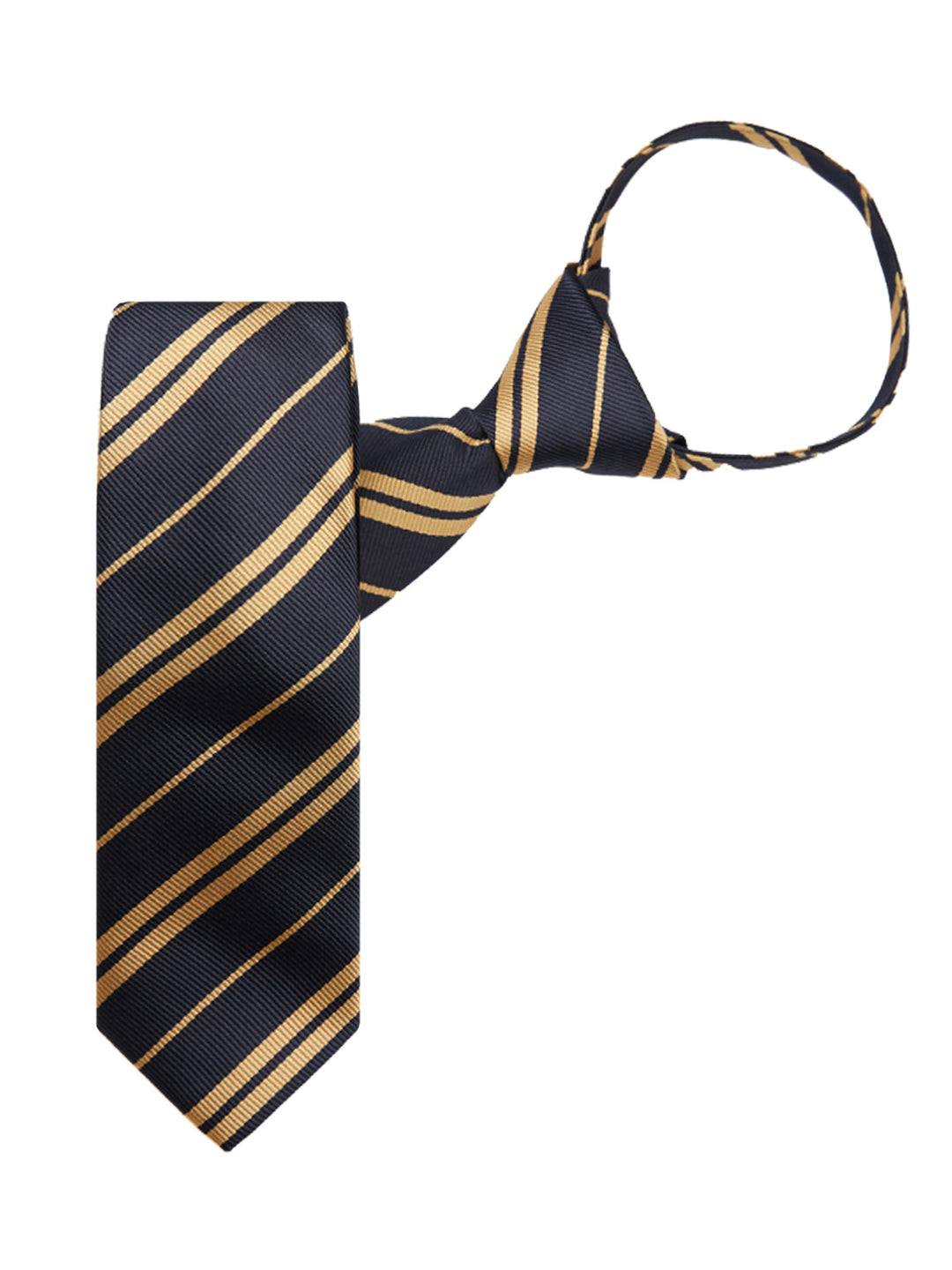 Kid's Double Gold Stripe 14" Zipper Tie - Navy