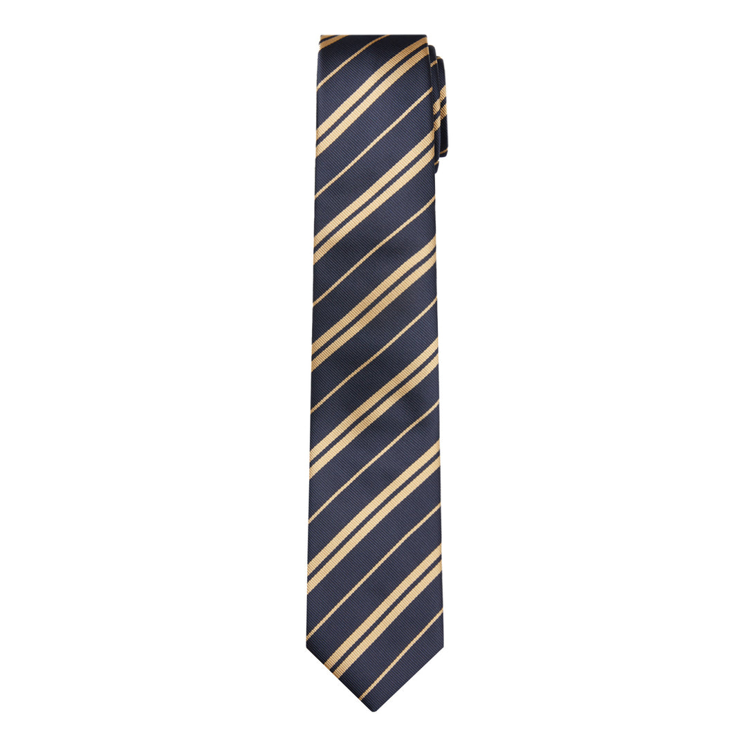 Double Gold Stripe Slim Tie - Navy