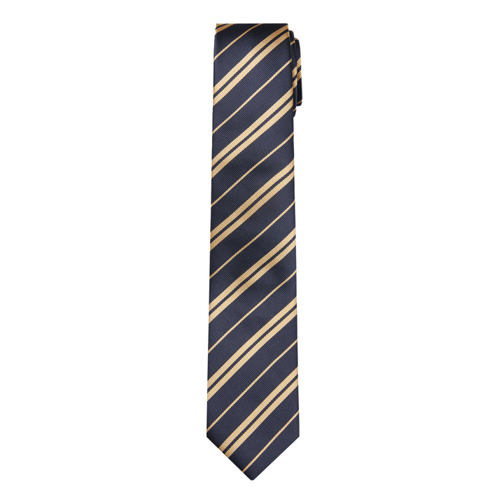 Double Gold Stripe Slim Tie - Navy