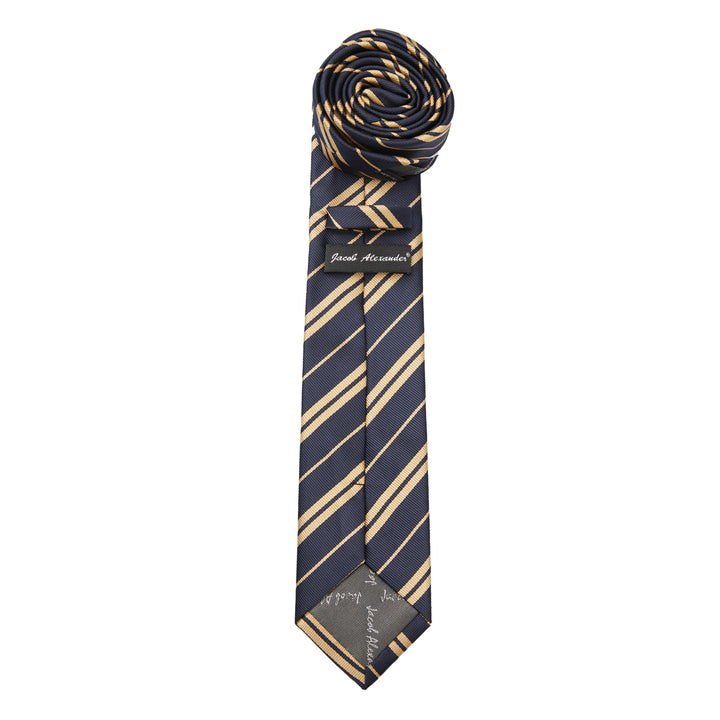 Double Gold Stripe Slim Tie - Navy