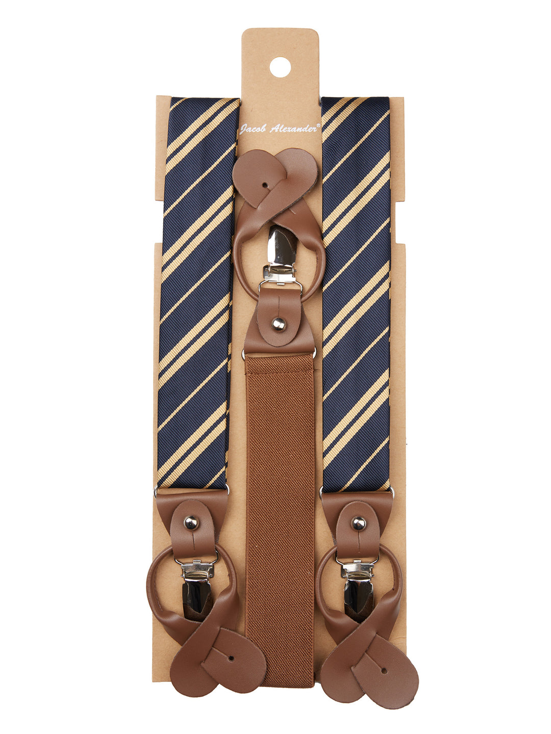 Double Gold Stripe Suspenders - Navy