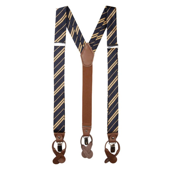 Double Gold Stripe Suspenders - Navy