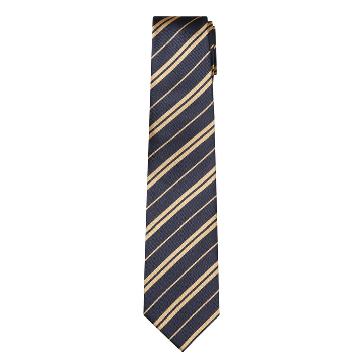 Double Gold Stripe Extra Long Tie - Navy