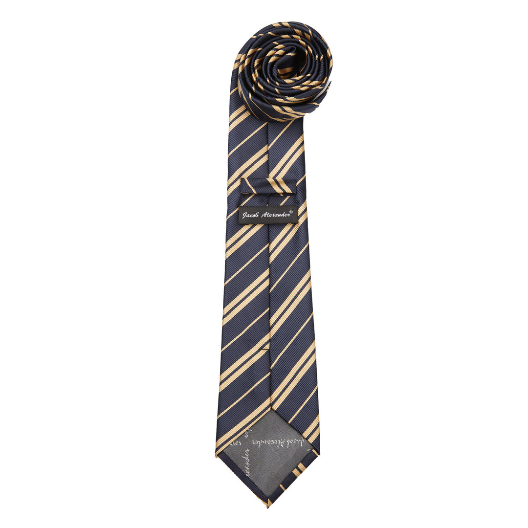 Double Gold Stripe Extra Long Tie - Navy
